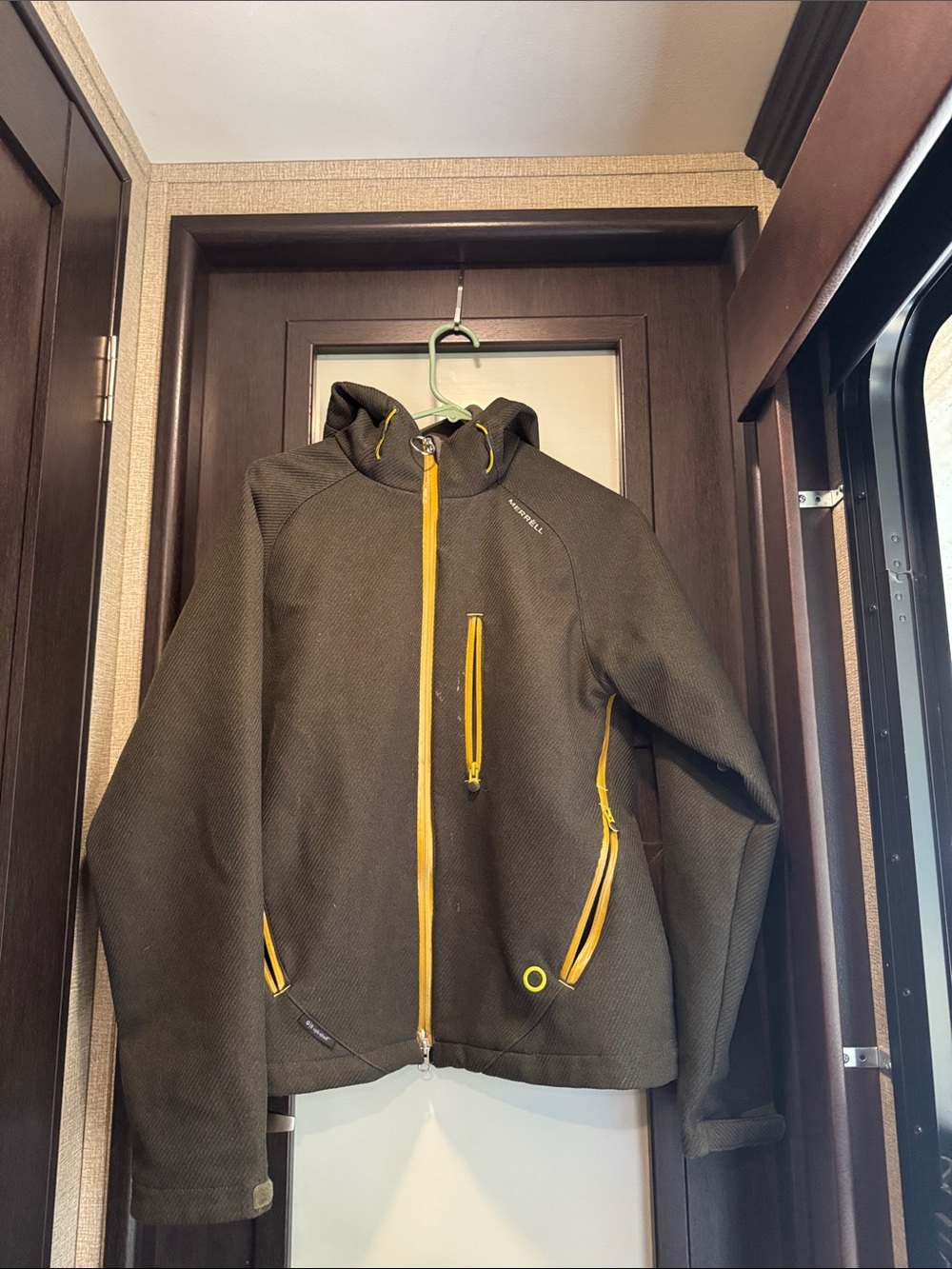 Merrell Opti-Shell Men’s Jacket Gray Yellow Hooded Full Zip M
